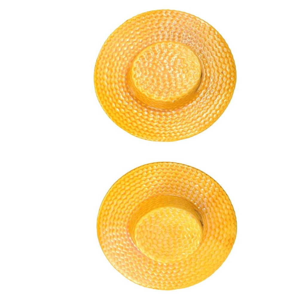 Pair of Vintage MCM Yellow Ceramic Straw Hat Wall Pockets Vases - Picture 2 of 12